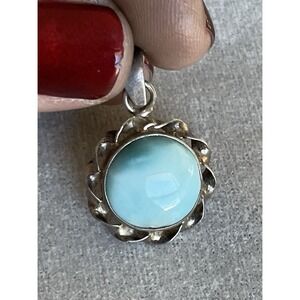 Vintage 925 Sterling Silver Round Cabochon Larimar Gemstone Pendant